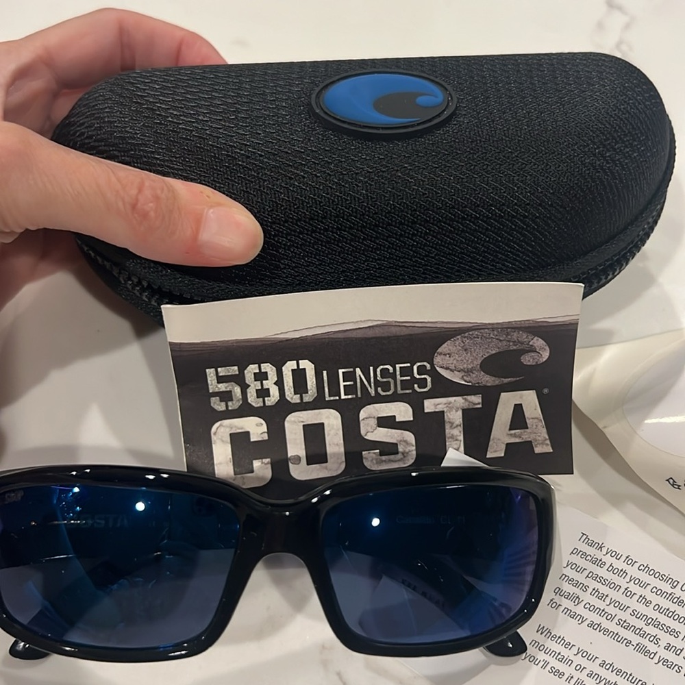 Costa Black Sunglasses with blue mirror lenses and Case Brand New